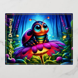 Postal Festiva Con Relieve Metalizado Flor de fantasía suave y brillante encantada