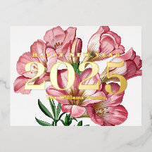 Flor de Freesia Rosa Feliz Año Nuevo 2027 Dorado
