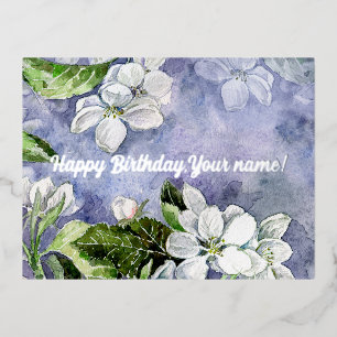 Postal Festiva Con Relieve Metalizado Flor de manzana