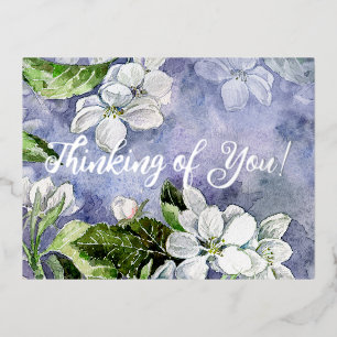 Postal Festiva Con Relieve Metalizado Flor de manzano