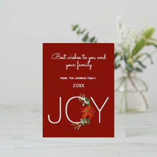 Postal Festiva Con Relieve Metalizado Flor de Nochebuena roja moderna Alegría Navideña N