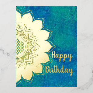 Postal Festiva Con Relieve Metalizado Flor De Vida - Espacio De Galaxia De Estilo Vintag
