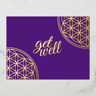 Postal Festiva Con Relieve Metalizado Flor De Vida - Forma Original Sólida