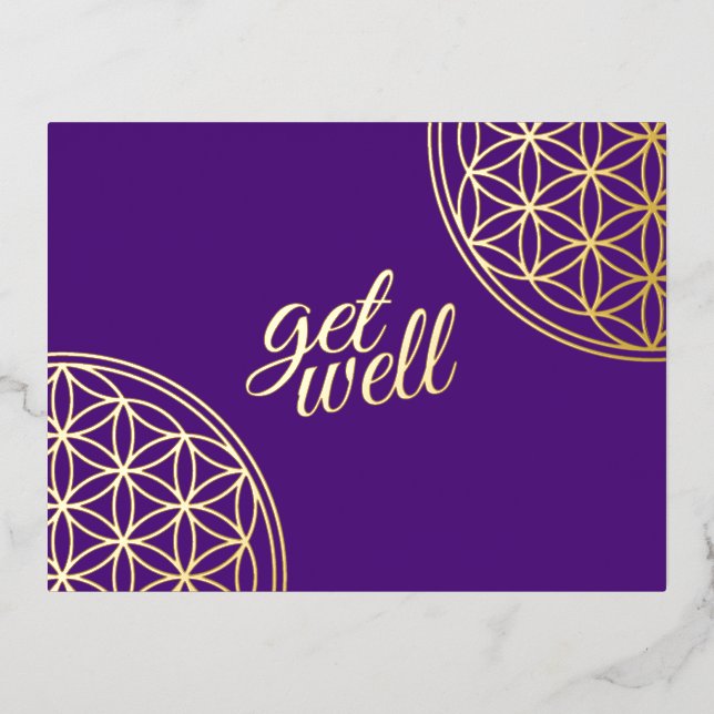 Postal Festiva Con Relieve Metalizado Flor De Vida - Forma Original Sólida (Anverso)