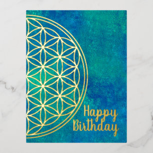 Postal Festiva Con Relieve Metalizado Flor De Vida - Forma Original Sólida