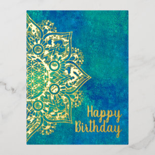 Postal Festiva Con Relieve Metalizado Flor de vida - Mandala india 1