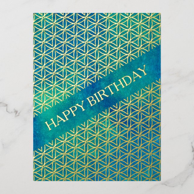 Postal Festiva Con Relieve Metalizado Flor de vida - patrón oro blanco (Anverso)