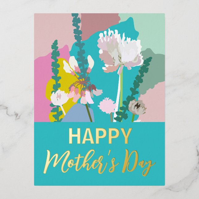 Postal Festiva Con Relieve Metalizado Floral abstracta moderna feliz día de la madre (Anverso)