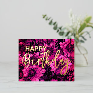 Postal Festiva Con Relieve Metalizado Florales de otoño Feliz cumpleaños Real Gold
