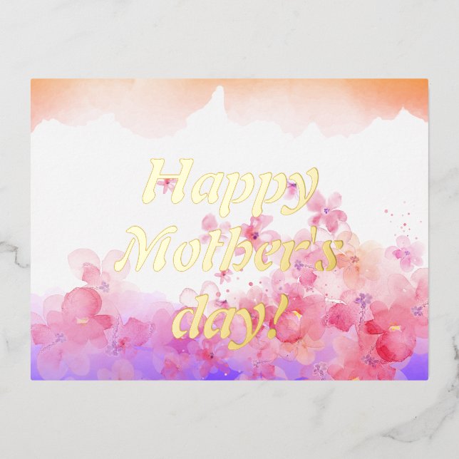 Postal Festiva Con Relieve Metalizado Flores acuáticas (Anverso)