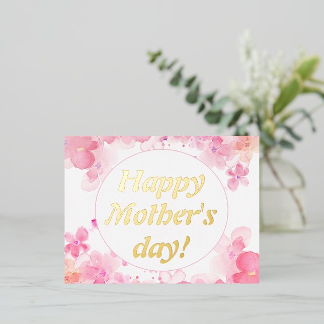 Postal Festiva Con Relieve Metalizado Flores acuáticas Día de la Madre Rosa (Anverso de pie)