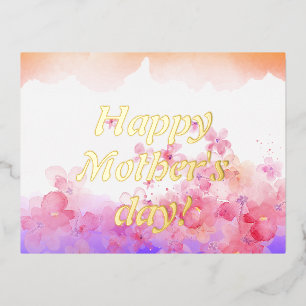 Postal Festiva Con Relieve Metalizado Flores de acuarela