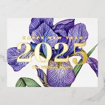 Flores Moradas Vintage Feliz Año Nuevo 2027 Dorado
