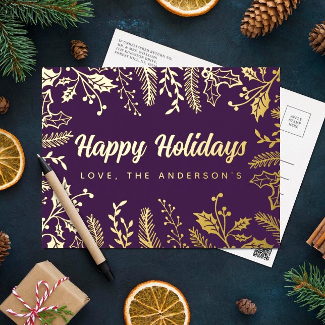 Postal Festiva Con Relieve Metalizado Foliage Real, Navidades de moda (Subido por el creador)