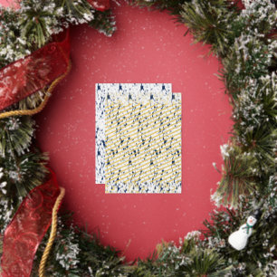 Postal Festiva Con Relieve Metalizado fondo blanco y azul con un patrón
