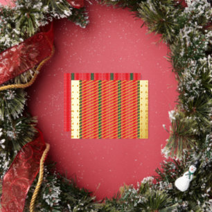 Postal Festiva Con Relieve Metalizado fondo rayado rojo y verde