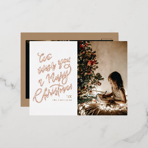 Postal Festiva Con Relieve Metalizado Foto con Letra de Feliz Navidad