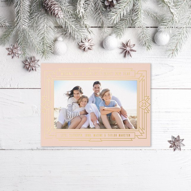 Postal Festiva Con Relieve Metalizado Foto de Año Nuevo Art Deco (Subido por el creador)