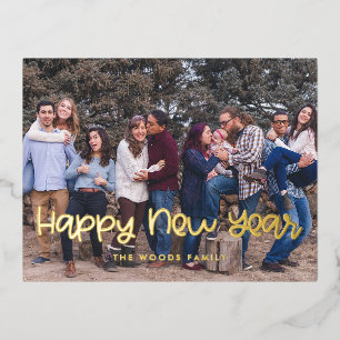 Postal Festiva Con Relieve Metalizado Foto de Año Nuevo Feliz