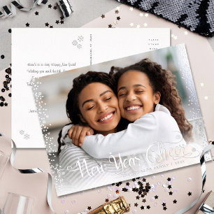 Postal Festiva Con Relieve Metalizado Foto de Año Nuevo guión de alegría plata real mode