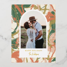 Postal Festiva Con Relieve Metalizado Foto de Arco Resumen Pintada