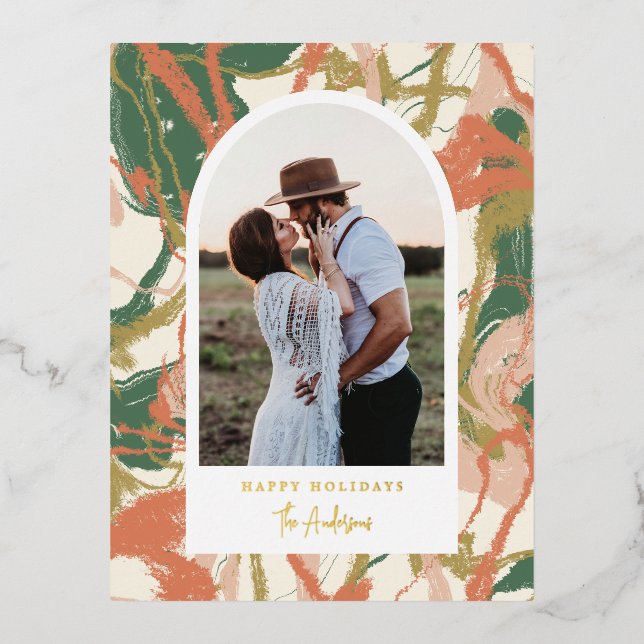 Postal Festiva Con Relieve Metalizado Foto de Arco Resumen Pintada (Anverso)