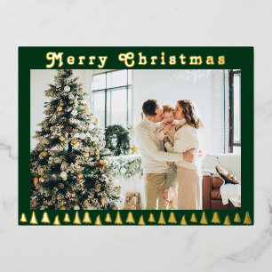 Postal Festiva Con Relieve Metalizado Foto de familia Navidad verde 