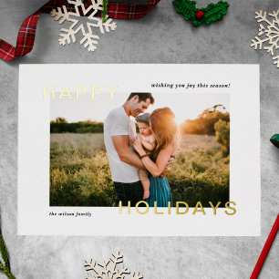 Postal Festiva Con Relieve Metalizado Foto de Felices Fiestas Minimalista Moderna