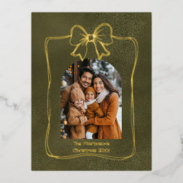 Postal Festiva Con Relieve Metalizado Foto de la familia Arch Moderna y Navidades Bow