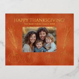 Postal Festiva Con Relieve Metalizado Foto de la familia de calabazas de Acción de Graci