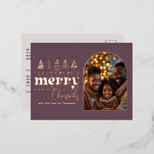 Postal Festiva Con Relieve Metalizado Foto de Navidad con Ciruela Ahumada y Gris Ostra