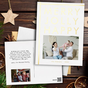 Postal Festiva Con Relieve Metalizado Foto de Navidad de Familia Alegre Feliz y Divertid