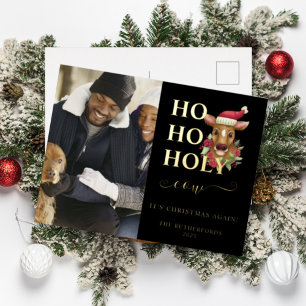 Postal Festiva Con Relieve Metalizado Foto de Navidad de Vaca Santa