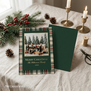 Postal Festiva Con Relieve Metalizado Foto de Navidad elegante de la familia con cuadros