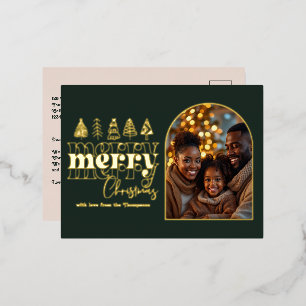 Postal Festiva Con Relieve Metalizado Foto de Navidad Forest Noir & Champagne Blush