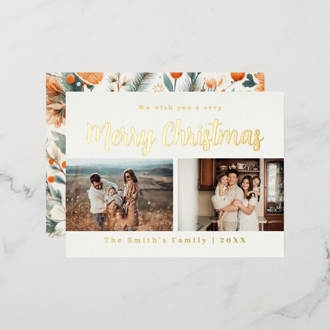 Postal Festiva Con Relieve Metalizado Foto de navidades (Anverso/Reverso)