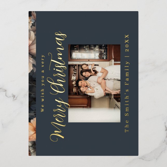 Postal Festiva Con Relieve Metalizado Foto de navidades (Anverso)