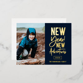 Postal Festiva Con Relieve Metalizado Foto de New Year New Adventures