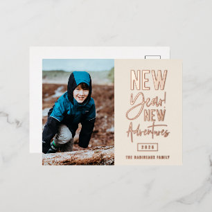 Postal Festiva Con Relieve Metalizado Foto de New Year New Adventures