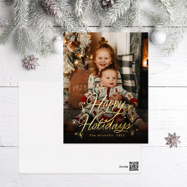 Postal Festiva Con Relieve Metalizado Foto de Twinkling Hand Lettered Happy Holidays