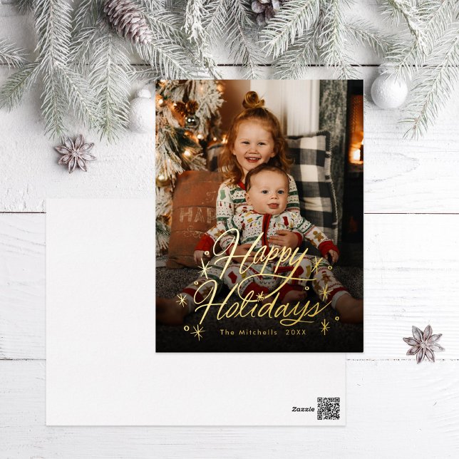 Postal Festiva Con Relieve Metalizado Foto de Twinkling Hand Lettered Happy Holidays (Subido por el creador)