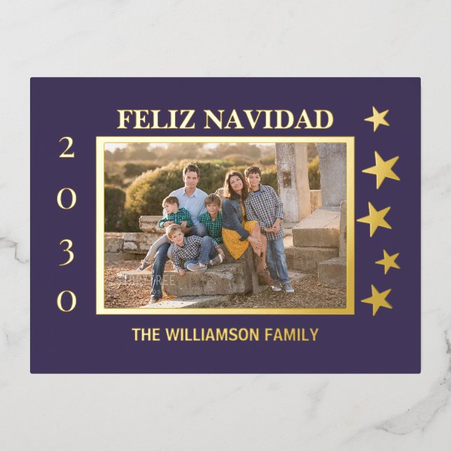 Postal Festiva Con Relieve Metalizado Foto de una familia púrpura Feliz Relieve metaliza (Anverso)