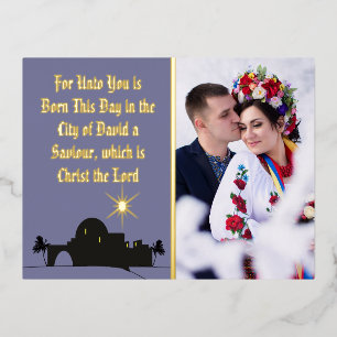 Postal Festiva Con Relieve Metalizado Foto elegante de la Escritura de Navidad