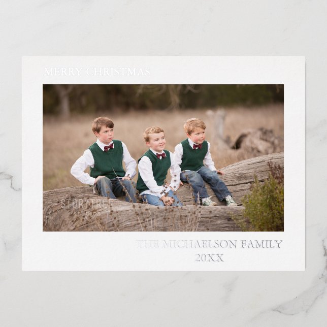 Postal Festiva Con Relieve Metalizado Foto familiar personalizada (Anverso)