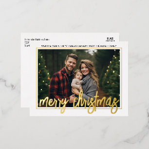 Postal Festiva Con Relieve Metalizado Foto horizontal - gran guión de navidad de merry -