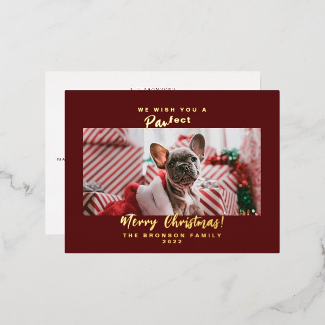 Postal Festiva Con Relieve Metalizado Foto mascota Feliz Navidad (Anverso/Reverso)