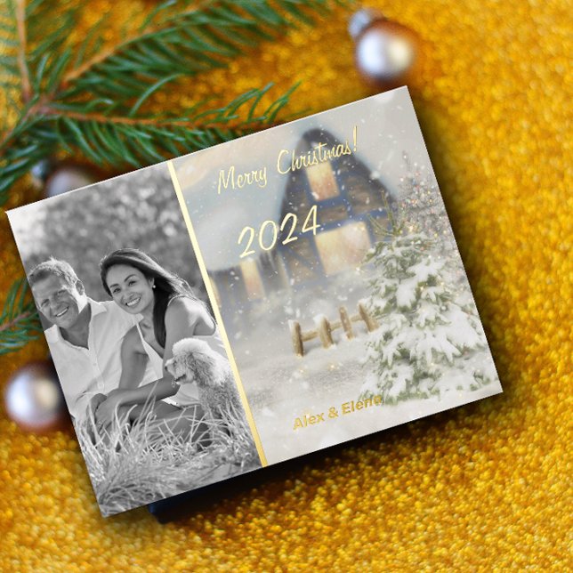 Postal Festiva Con Relieve Metalizado Foto monocroma de invierno en casa de los navidade (Subido por el creador)