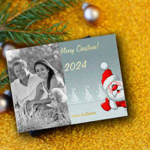 Postal Festiva Con Relieve Metalizado Foto monocroma de Navidades de Santa Claus