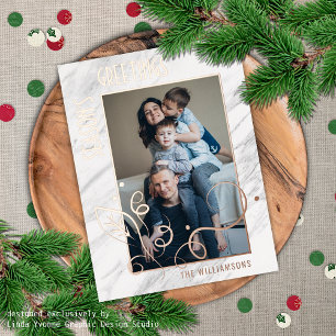 Postal Festiva Con Relieve Metalizado Foto personalizada gris mármol blanco patrón rosa