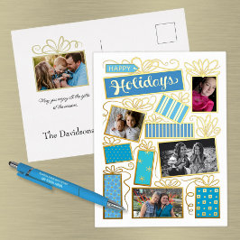 Postal Festiva Con Relieve Metalizado Foto personalizado Navidad Presenta Relieve metali